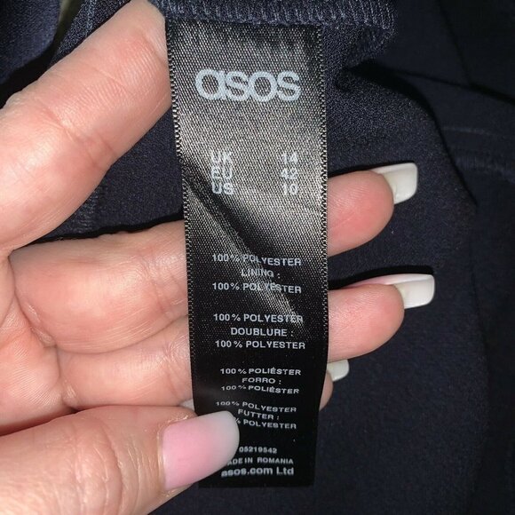 ASOS Navy Blue Deep V-Neck Front Draped Sleevless Open Back A-Line Dress Size 10 - Picture 9 of 11